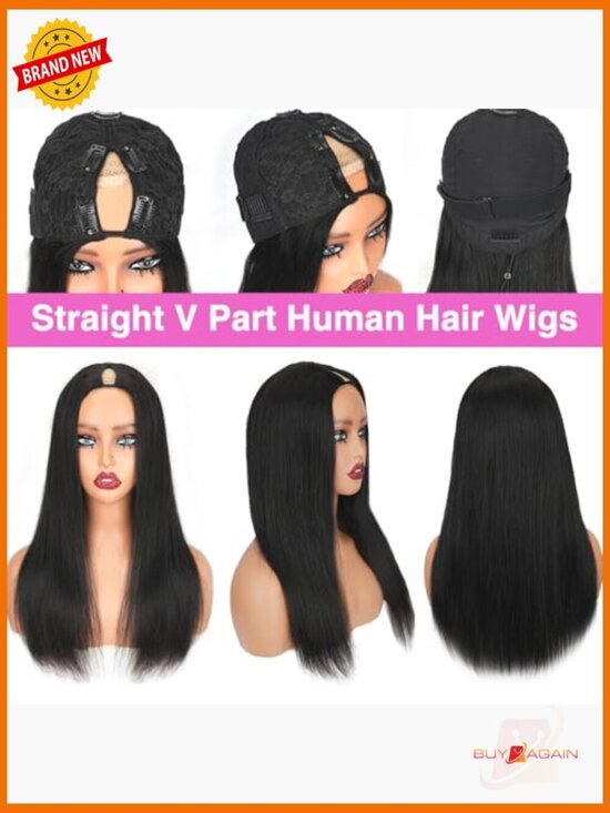 V Part Wig Human Hair Straight 180% Density Clip in Half Wig Glueless Full Head main image 6